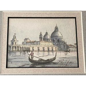 Santa Maria della Salute Venice Lithograph ? Signed Dated in Back Framed Vintage